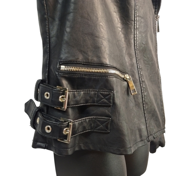 a. n. a  Women's Black Faux Leather Moto Jacket Size L - Picture 7 of 10